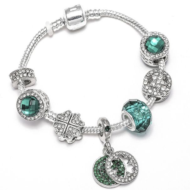 Elegante braccialetto fai da te con ciondolo a quadrifoglio per donna - Ciondolo a quadrifoglio portafortuna placcato in argento sterling regolabile, regalo di gioielli_voghion.com
