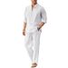 Herren-Set aus Leinenhemd und -hose mit Stehkragen – Leichtes, atmungsaktives Gewebe (Weiß/Grau/Schwarz/Azurblau/Pink/Khaki, S-XXL)_voghion.com