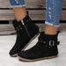 Nuove scarpe da donna taglie forti con borchie, stivali in cotone con nappe a fondo piatto, tubo corto, punta tonda in pelle scamosciata_voghion.com