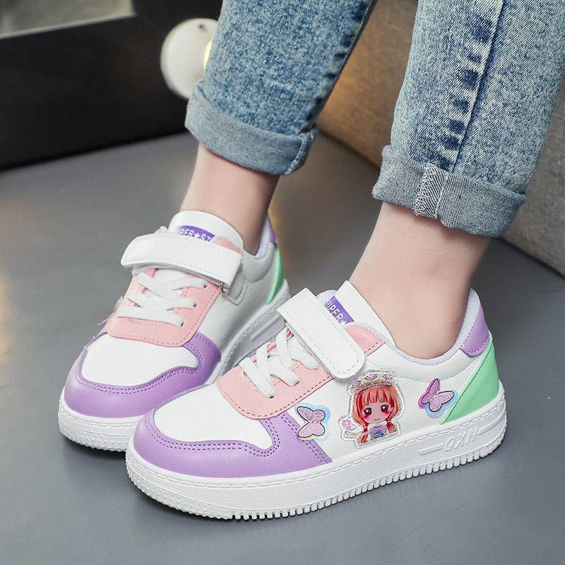 Girls Shoes Spring And Autumn New Soft Sole Lightweight Breathable Children's Sports Shoes Girls Elementary School Students Leather Panel Shoes_voghion.com