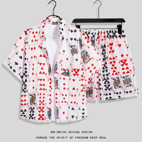 Beach for men, summer beach vacation, Wei Yi short sleeved flower shirt, loose and versatile couple casual two-piece set_voghion.com