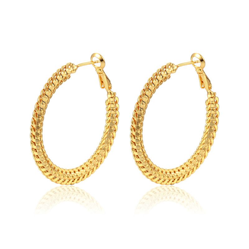 Women's Jewelry Gold Popular Exaggerated Round Braided Wheat Ear S925 Silver Needle Earrings Copper Plated K Gold Hip Hop Large Earrings_voghion.com