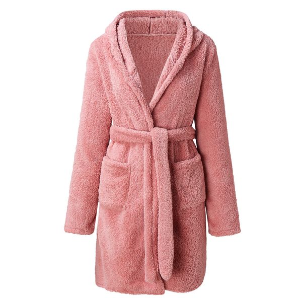 Kuscheliger Plüsch-Bademantel mit Kapuze für Damen – Weicher Fleece-Loungebademantel, warme Hauskleidung in Unifarben (S-5XL)_voghion.com