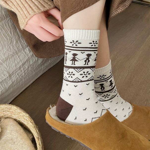 Fair Isle Vintage Button Socks For Men And Women - Cotton Mid-Calf Casual Socks With Geometric Patterns, Breathable And Comfortable For All Seasons_voghion.com