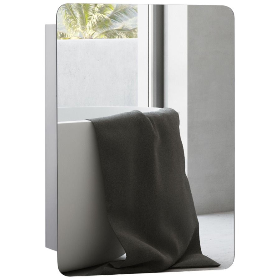 Parete con anta scorrevole da 46 cm, specchio, mobiletto a 3 ripiani, ripiano in acciaio inox da 18'', Kleankin Medicine, supporto per contenitore da 26'', bagno, altezza 66 cm_voghion.com