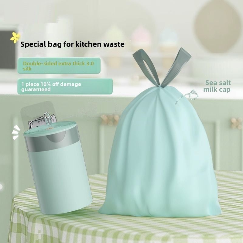 Kalınlaştırılmış Bağcıklı Çöp Kutusu Otomatik Kapatma Elde Taşınabilir Ekstra Kalın Ev Kapasiteli Mutfak Büyük Plastik Poşetleri_voghion.com