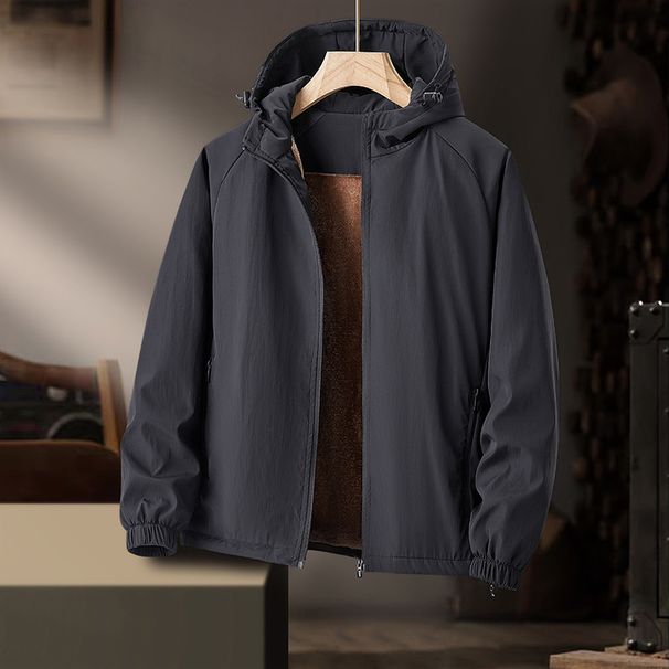 Fleecegefütterte Softshelljacke für Herren mit Kapuze – winddicht, warm und bequem für Outdoor-Aktivitäten und Freizeit (Schwarz, Olivgrün, Dunkelgrau)_voghion.com