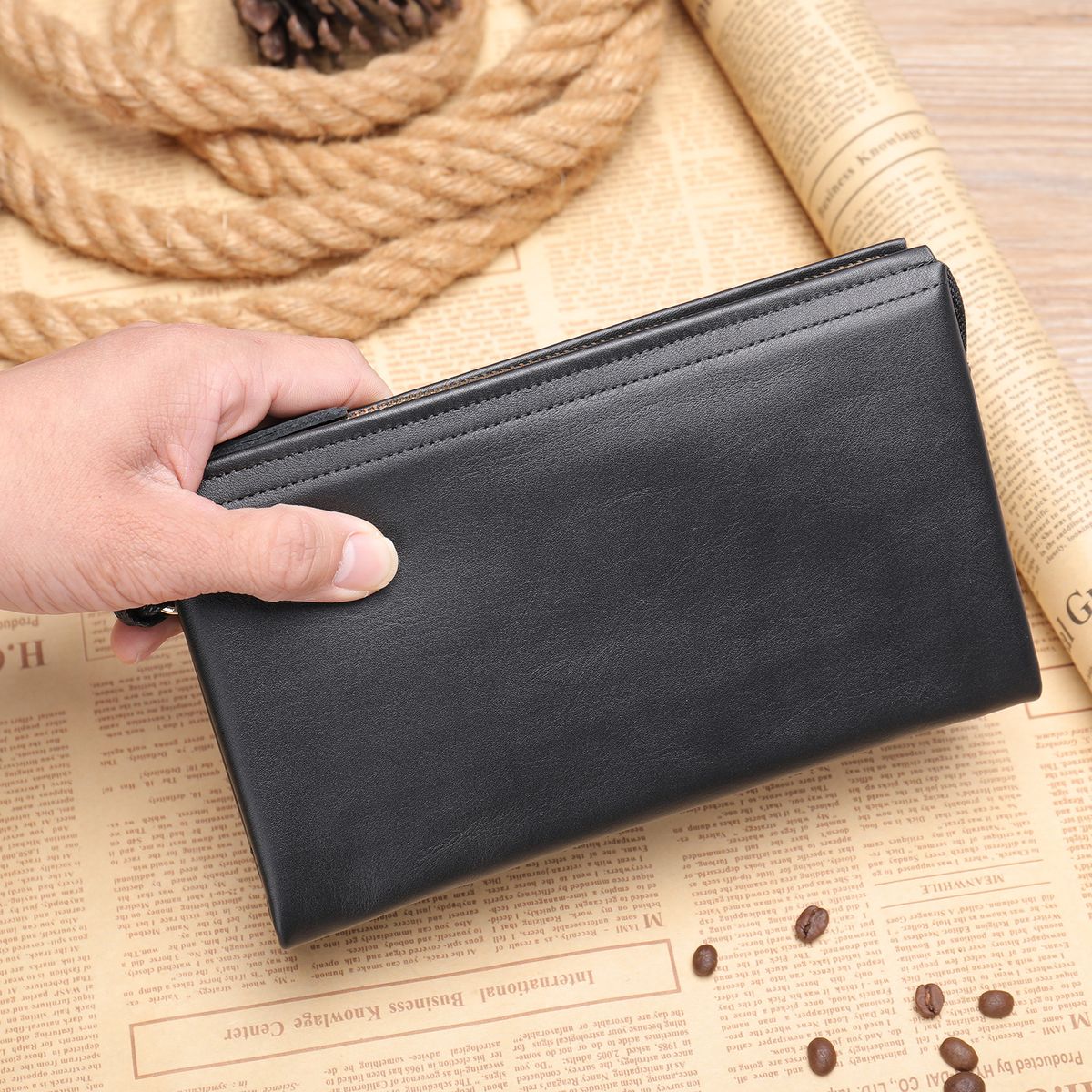 Herren-Clutch aus echtem Leder – große Business-Handtasche aus weichem Kalbsleder mit wasserdichtem und langlebigem Design für den täglichen Gebrauch_voghion.com