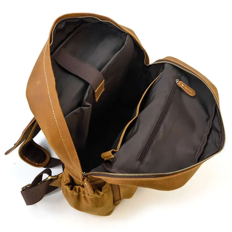 Men's Genuine Crazy Horse Leather Laptop Top Layer Cowhide Large Capacity Travel Backpack For Men_voghion.com