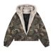 Winter Thickened Short Jacket With Camouflage Design, Pockets, Canvas Workwear, Fur Collar, Hooded Cotton Coat For Men_voghion.com