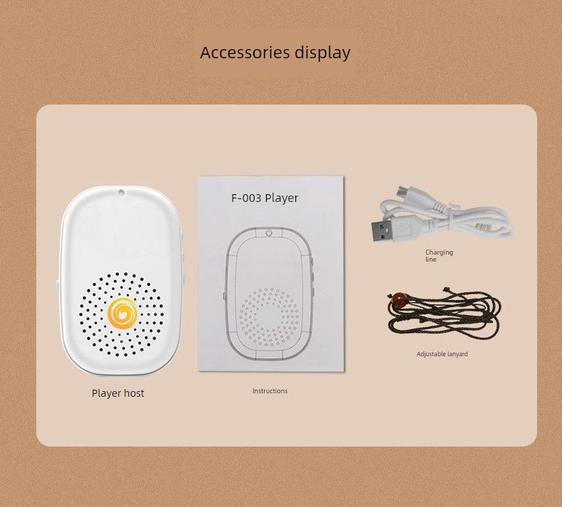 Reproductor pequeño, nuevo, mini walkman portátil de un solo bucle con cuello halter y tarjeta de carga para personas mayores._voghion.com