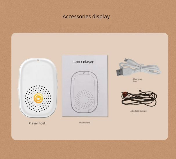 Reproductor pequeño, nuevo, mini walkman portátil de un solo bucle con cuello halter y tarjeta de carga para personas mayores._voghion.com