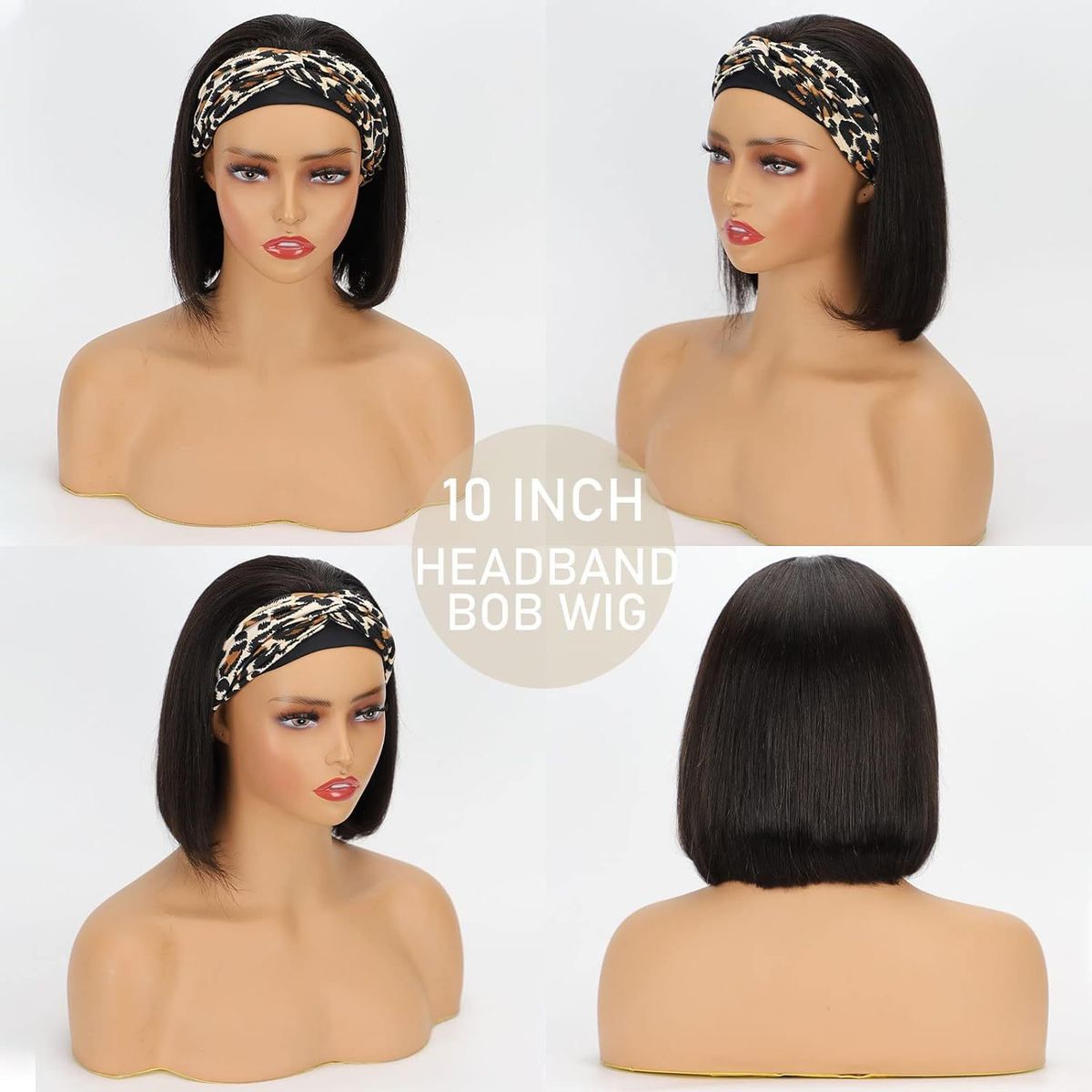 Parrucca sintetica con clip per turbante da donna, alla moda, con riccioli verso l'interno, capelli corti e lisci, fascia per capelli in seta ghiacciata, parrucca sintetica con capelli corti e lisci_voghion.com