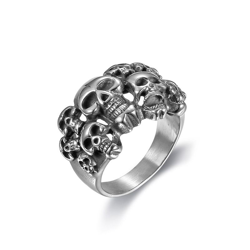Titanium steel men's multiple skull rings stainless steel motorcycle skull ring retro rings_voghion.com