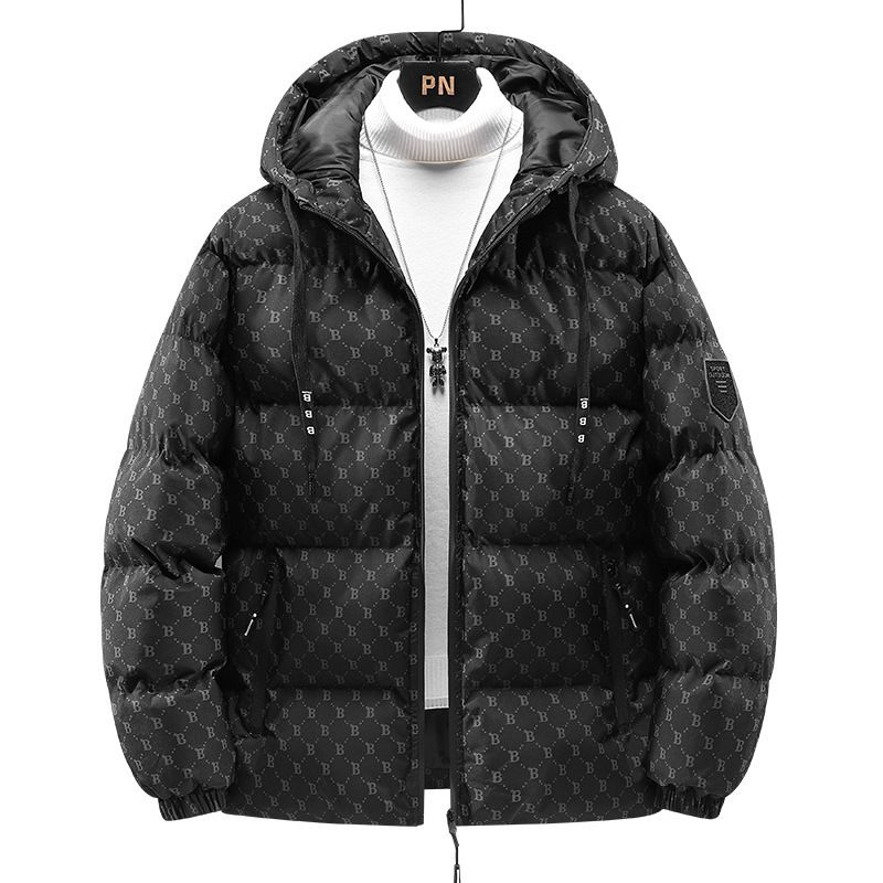 Pufferjacke für Herren – Übergroßer Bombermantel mit B-Logo, dickem Polyester, Reißverschlusstaschen und Stehkragen (M-5XL) Unisex Streetwear Winterparka_voghion.com