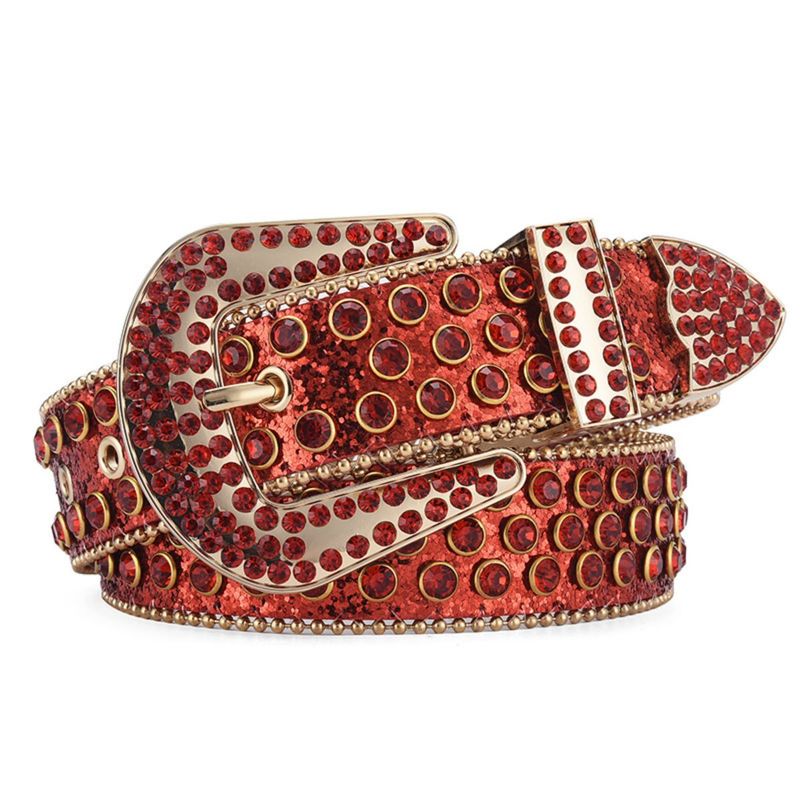 HOT Men's Women's Fashion Rhinestone Belt Western Cowgirl Bling Studded Design Leather Diamond Waistband For Jeans Dress_voghion.com