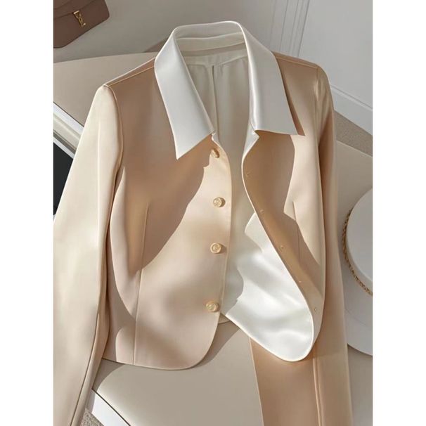 Jachetă de damă în culoarea șampaniei, toamna 2024, stil nou, unic și frumos, top elegant de înaltă calitate_voghion.com