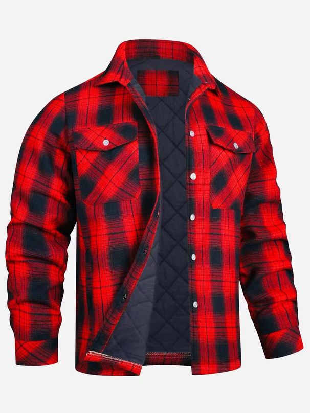 Herrenbekleidung Jacken Langarm Revers Plaid Verdicktes Hemd Herrenjacke_voghion.com