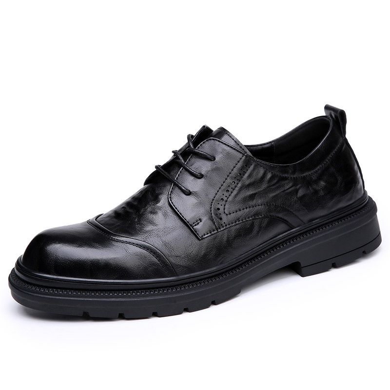 Voyage Business Formal British Round Toe Derby Genuine Leather Casual Lace-up Men's Breathable Groom Wedding Shoes Men_voghion.com
