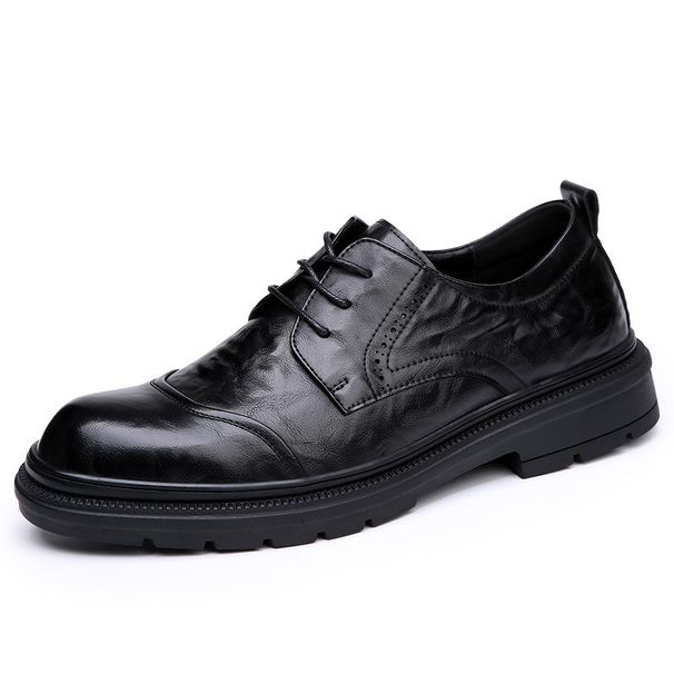 Voyage Business Formal British Round Toe Derby Genuine Leather Casual Lace-up Men's Breathable Groom Wedding Shoes Men_voghion.com
