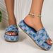 Women's platform with fur and color blocking denim slippers, lazy women's slippers_voghion.com