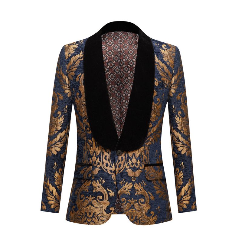 CT Herren Jacquard-Anzugjacke mit grünem Revers und schwarzem Samtkragen für Gastgeber_voghion.com