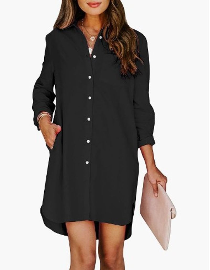 Damen Hemdkleid Lang Elegant Schönes Hemd Langarm Damenshirt_voghion.com