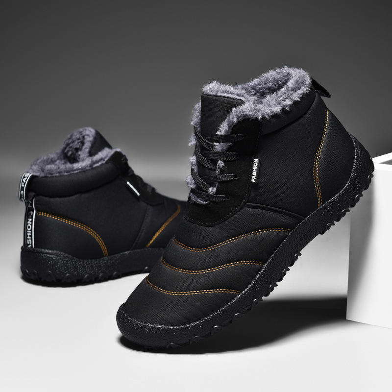 Large size shoes winter new style with added fleece and thick high top cotton men's outdoor warm snow boots_voghion.com