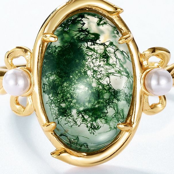 Különleges légköri fényű luxus természetes vízfű agát gyűrű női S925 ezüst berakásos zöld moha kő mutatóujj gyűrű testreszabása_voghion.com