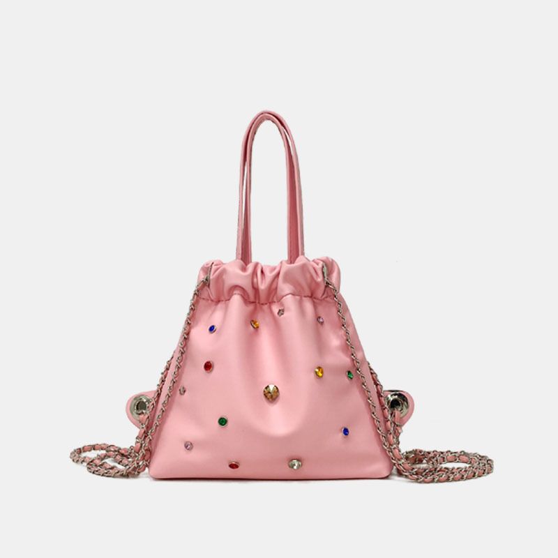 Korean version of niche design silver gem backpack women's 2023 new chain all-match large-capacity class backpack_voghion.com