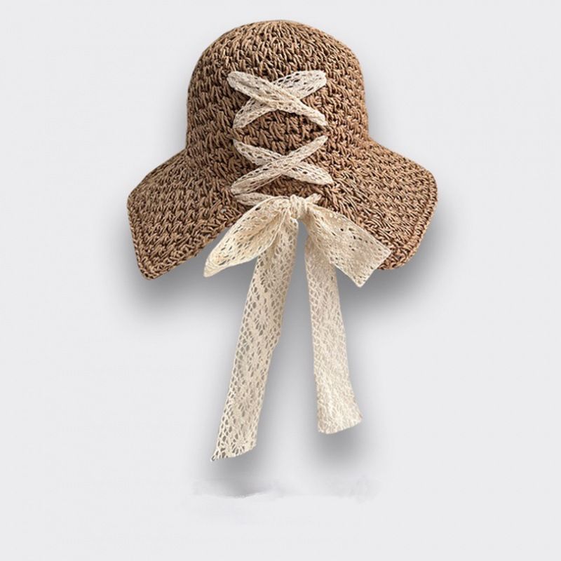 Lace strap summer beach female internet celebrity tourist vacation fairy grass hat foldable sun hat trend_voghion.com