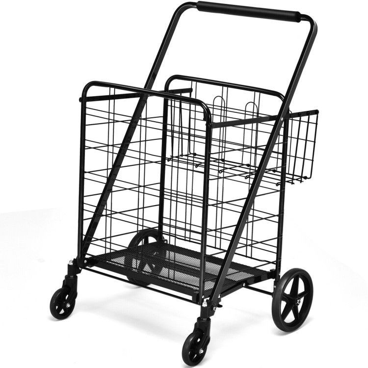 Heavy Duty Folding Utility Shopping Double Cart_voghion.com
