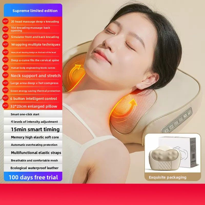 Cervical Massage Pillow Multifunctional Rechargeable Shoulder Back Heating Electric Neck Waist Lumbar Massager Device_voghion.com