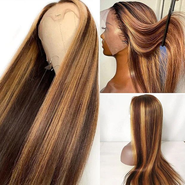 fornitura di parrucche color pianoforte, capelli umani lunghi, copricapo con pizzo frontale per capelli lisci Parrucche per capelli umani_voghion.com