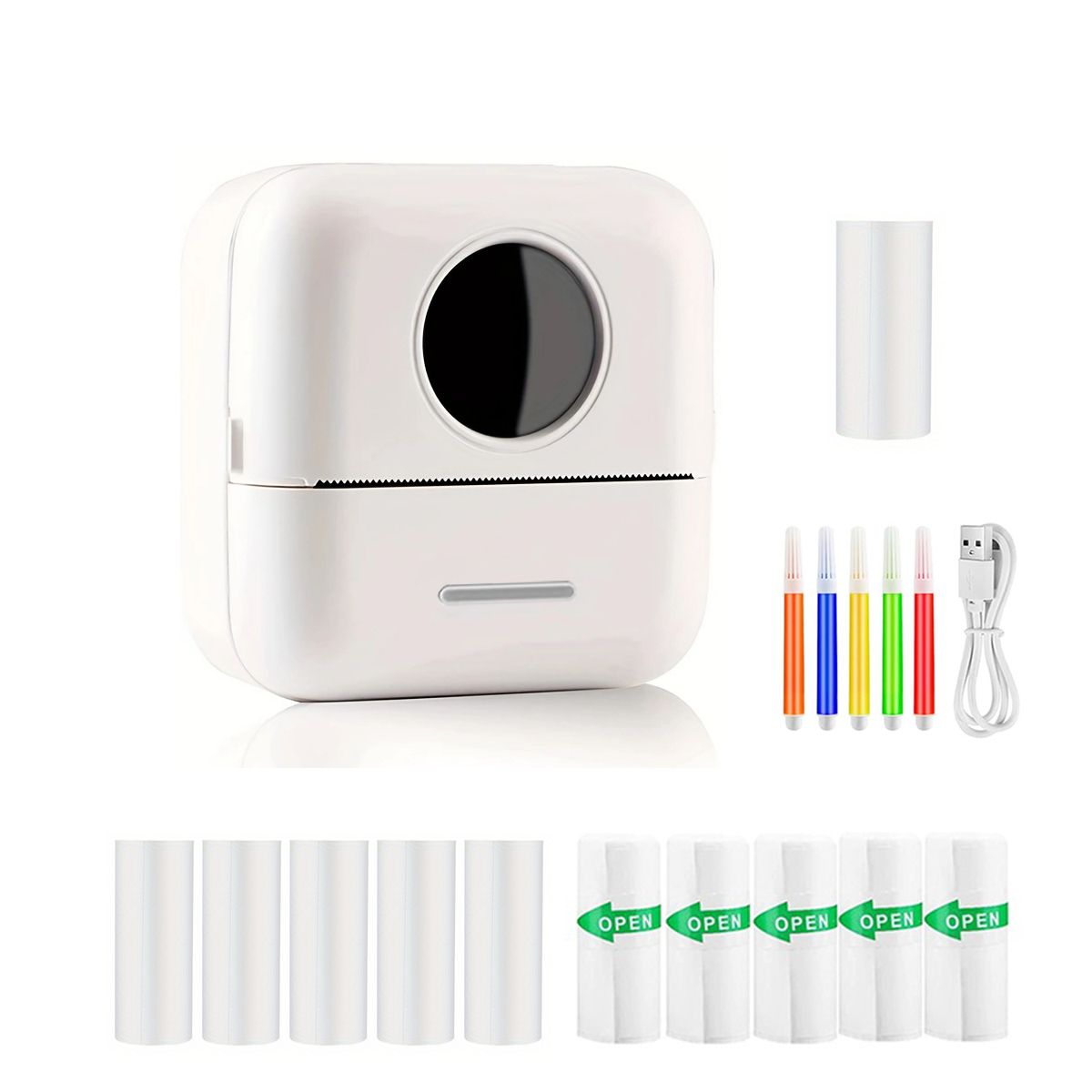 Mini-Taschendrucker, kabelloser BT-Thermodrucker, Mini-Fotodrucker mit 11 Rollen für Geschenk, Studiennotizen, Arbeitsfotos, Bildnotizen_voghion.com