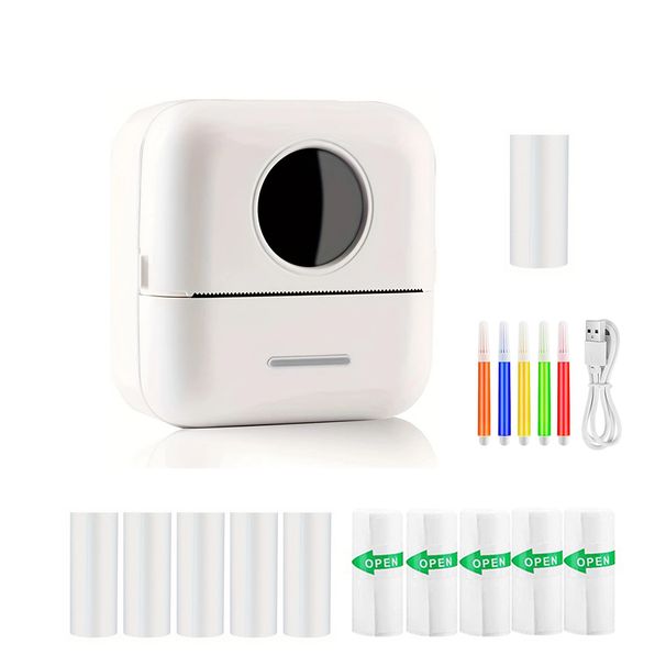 Mini-Taschendrucker, kabelloser BT-Thermodrucker, Mini-Fotodrucker mit 11 Rollen für Geschenk, Studiennotizen, Arbeitsfotos, Bildnotizen_voghion.com