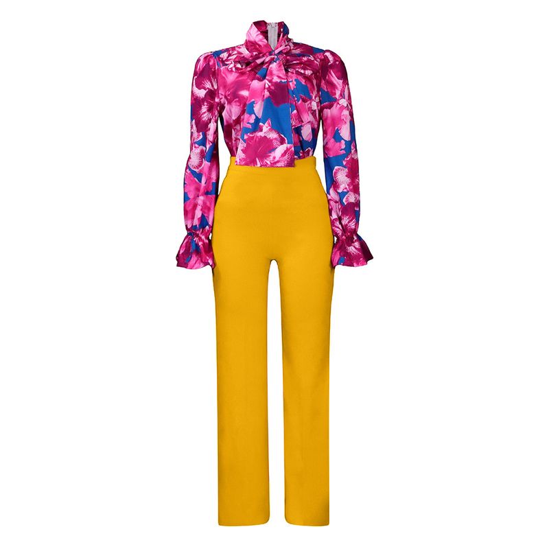 Women's Clothing autumn and winter loose large size casual printed long sleeved shirts wide leg pants cross border two piece set_voghion.com