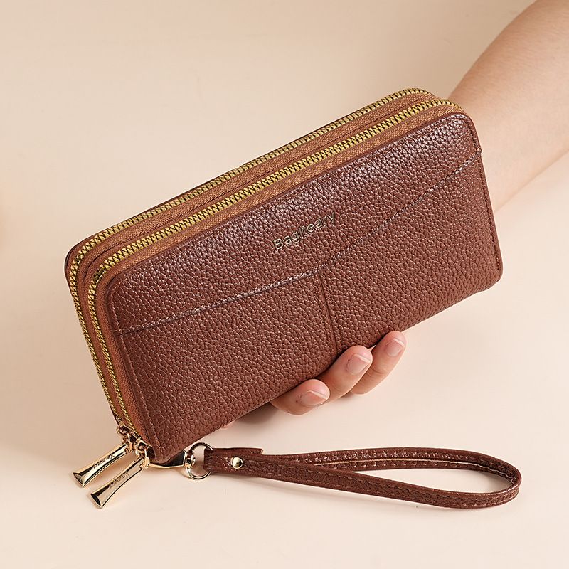 Geldbörse Kartenetuis Temperament Einfache Lange Doppelzug-Damenbrieftasche Große Kapazität Litschi-Muster Multi-Kartensteckplatz Geldbörse Clutch_voghion.com