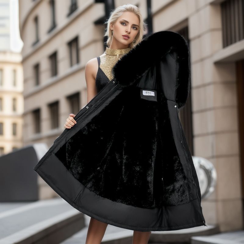Femmes mi-longue hiver nouveau style plus velours pardessus coton veste taille ample vers le bas coton veste coton manteau_voghion.com