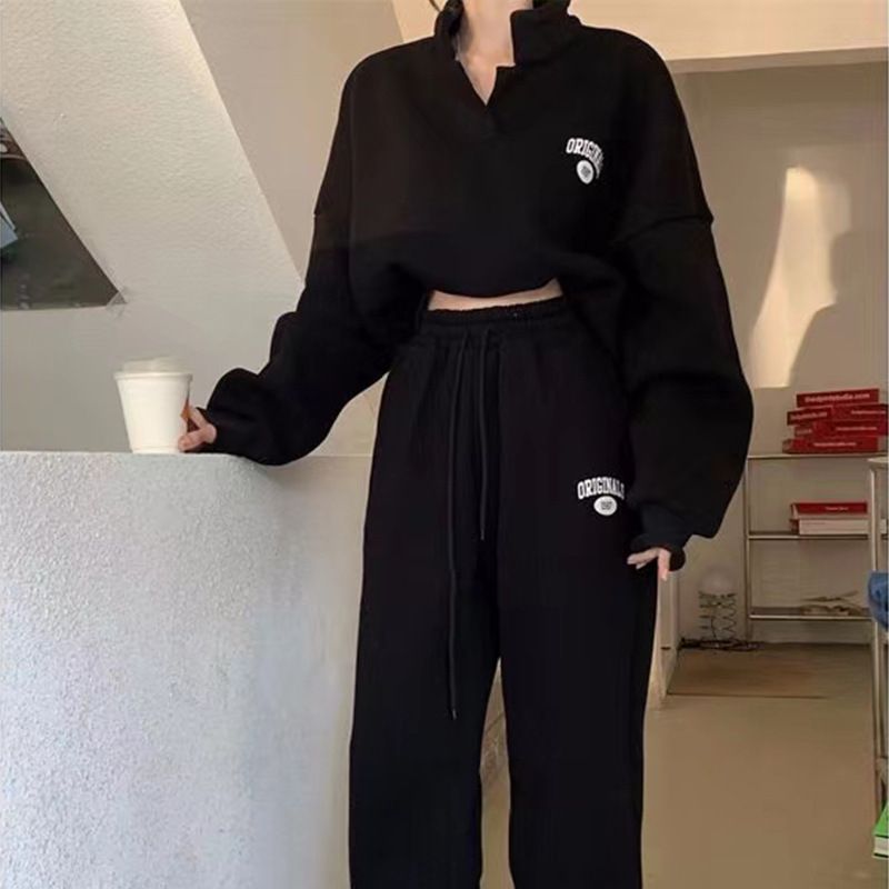 Completo da donna con felpa e pantaloni foderati in pile, casual, alla moda, per corsa e sport, 2 pezzi, autunno/inverno 2025, nuovo arrivo_voghion.com