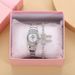 Diamond studded small dial thin strap personalized trendy steel strap quartz watch + bracelet (2pcs/set)_voghion.com
