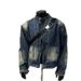 Men's Clothing Men's Distressed Denim Jacket Punk Style Short Biker Jacket With Asymmetric Zip & Washed Effect, Oversized Fit For Streetwear_voghion.com
