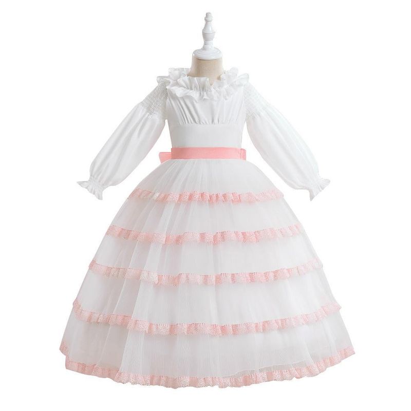 Ropa de bebé cosplay vestido de princesa sirena el mismo vestido de patchwork plisado de manga de siete puntos vestido de pastel de gasa_voghion.com