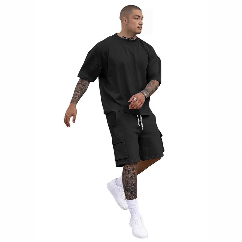 2025 Men's Summer New Fashion T-Shirt Cargo Shorts Casual Sports Set_voghion.com