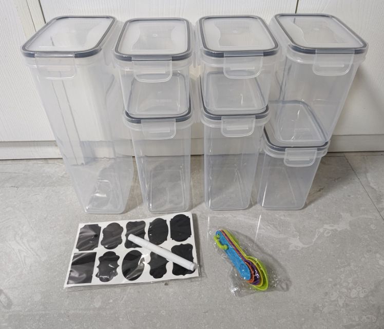 7-teiliges Set aus BPA-freien Lebensmittelbehältern aus Kunststoff – stapelbare, luftdichte Vorratsbehälter für Getreide, Nüsse und Trockenwaren (durchsichtiges, rechteckiges Design)_voghion.com