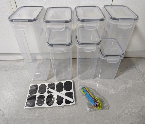 7-teiliges Set aus BPA-freien Lebensmittelbehältern aus Kunststoff – stapelbare, luftdichte Vorratsbehälter für Getreide, Nüsse und Trockenwaren (durchsichtiges, rechteckiges Design)_voghion.com
