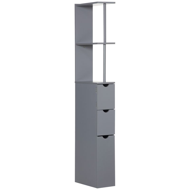 HOMCOM 54" Tall Bathroom Storage Cabinet, Freestanding Linen Tower with 2-Tier Shelf and Drawers, Narrow Side Floor Organizer, Grey_voghion.com