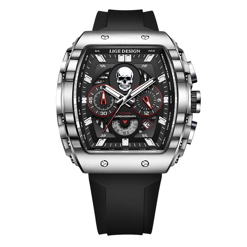 Men's Stylish Skeleton Dial Quartz Watch With Silicone Strap, Water Resistant, Multi-Functional, Casual Fashion Timepiece Multi Function Watch_voghion.com