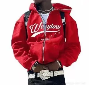 Men's Clothing Street Dark Sweatshirts Men And Women Gothic Hip-Hop Couple Letter Printed Hooded Cardigan Trend_voghion.com