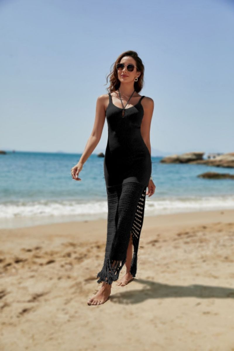 ​​"Sexy Knitted Hollow Vest Dress – Stylish Beach Cover-Up & Bikini Wrap For Women, Vacation Long Skirt"​​_voghion.com
